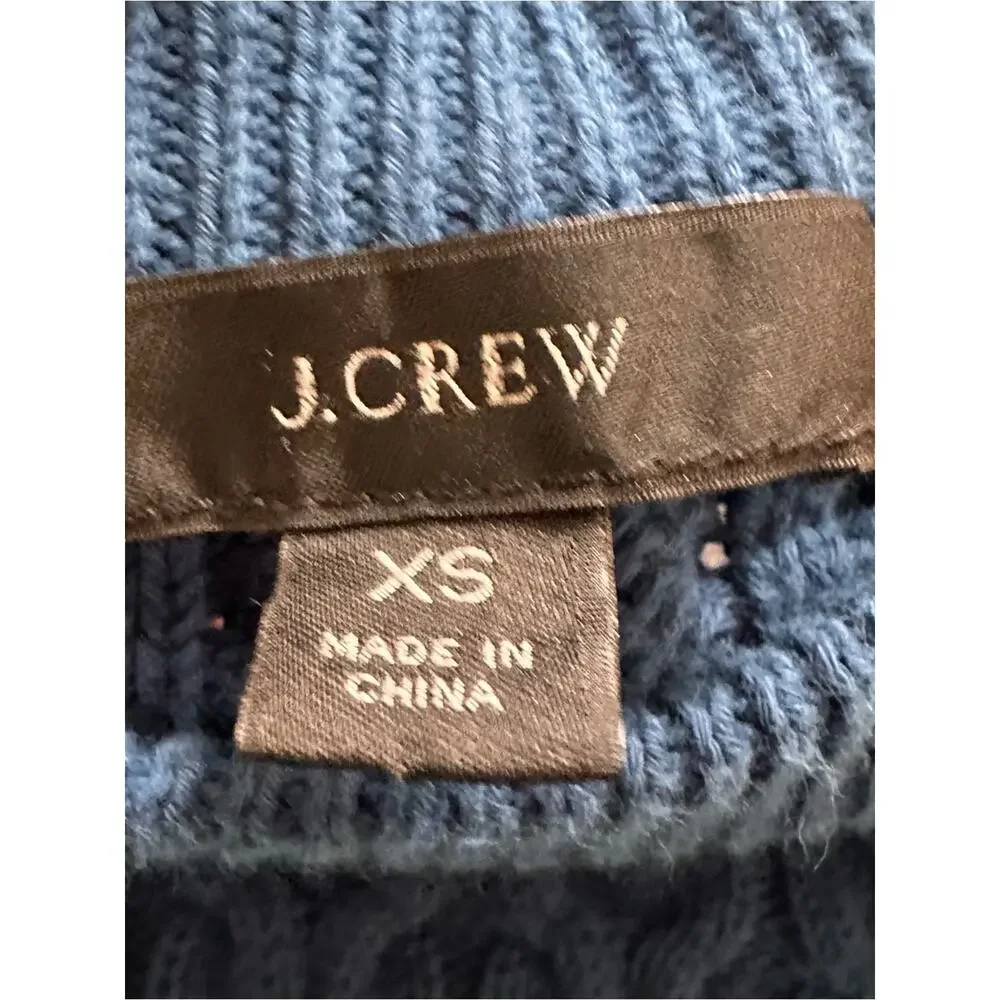 J. Crew Relaxed Fit Cable Knit Crewneck Sweater Ay824 Blue XS Cotton Preppy 2021
